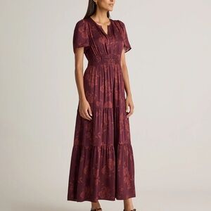 Quince Washable Stretch Silk Tiered Maxi Dress, Size Small, Ruby Noir